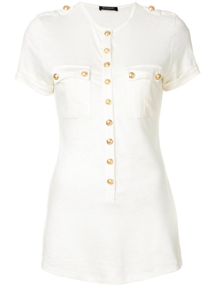Balmain Embossed Button T-shirt - White