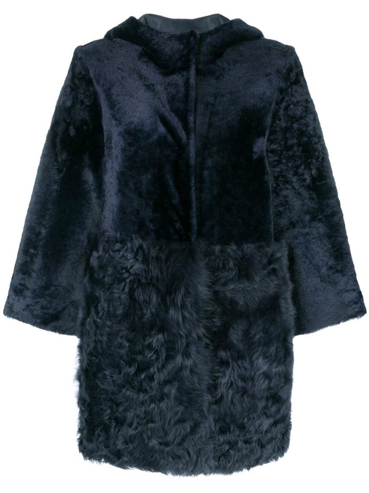 Drome Hooded Cropped Sleeve Coat - Blue