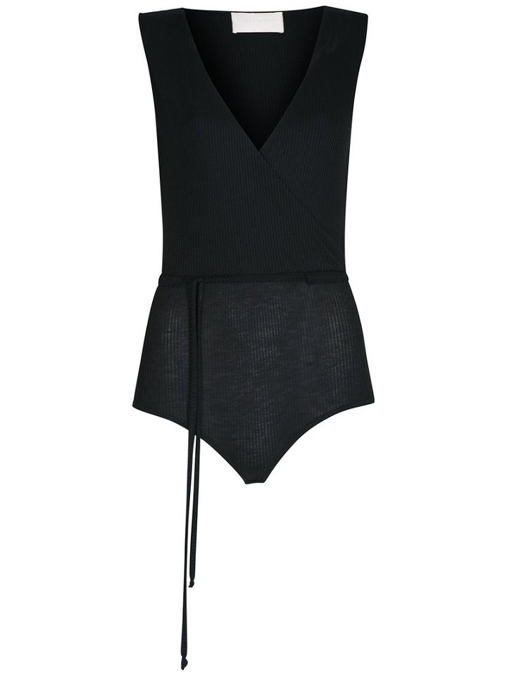 Lilly Sarti - Ribbed Bodysuit - Women - Spandex/elastane/viscose - 38, Black, Spandex/elastane/viscose