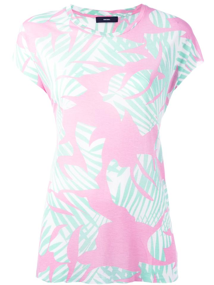 Diesel Leaf Print T-shirt - Pink & Purple