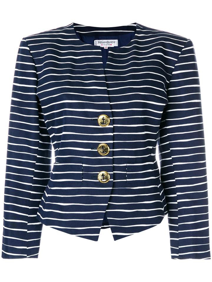 Yves Saint Laurent Vintage Button-detailed Striped Jacket - Blue