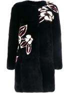 Yves Salomon Rabbit Fur Floral Coat - Black