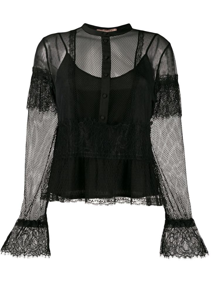 Twin-set Frilled Polka Dot Blouse - Black