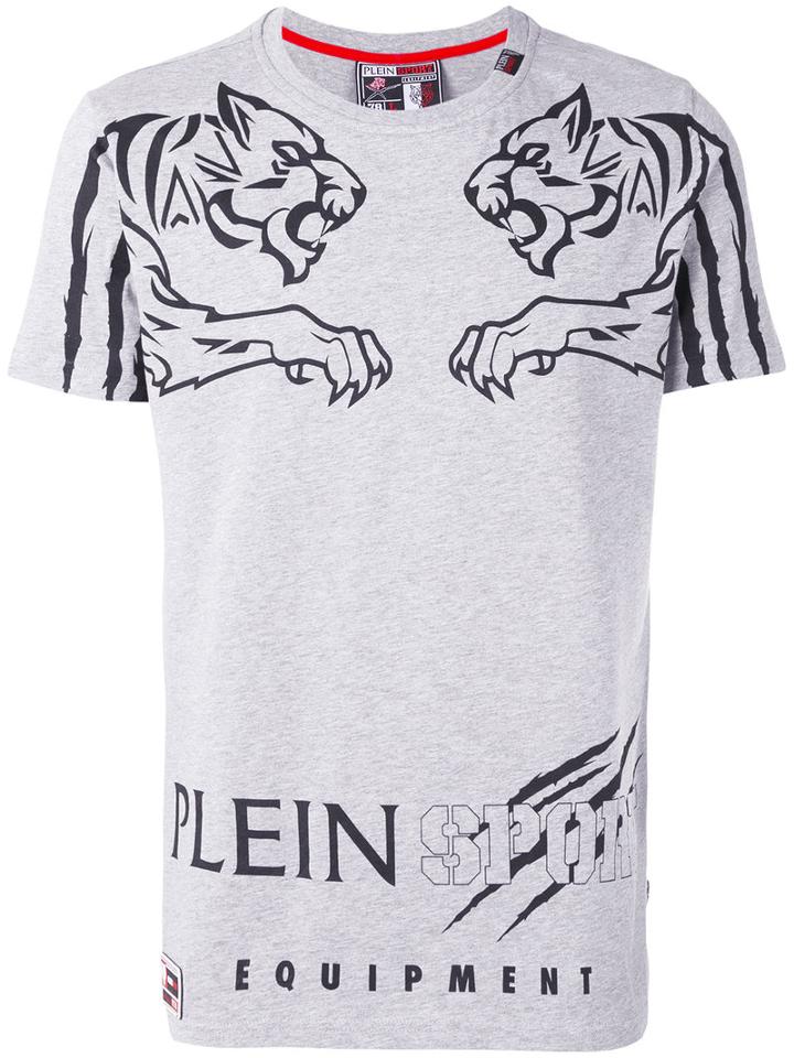 Tiger Print T-shirt - Men - Cotton - Xl, Grey, Cotton, Plein Sport