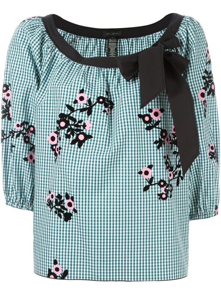 Marc Jacobs Floral Gingham Blouse, Women's, Size: 6, Green, Cotton/nylon