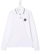 Stone Island Junior Teen Long Sleeve Polo Shirt - White