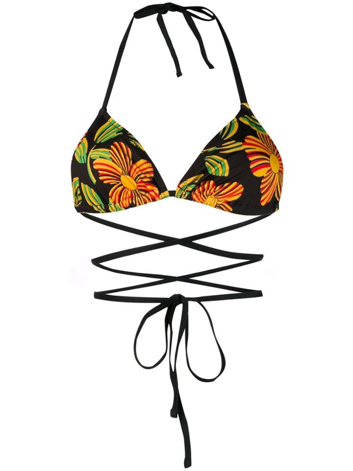 Solid & Striped Floral Bikini Top - Black