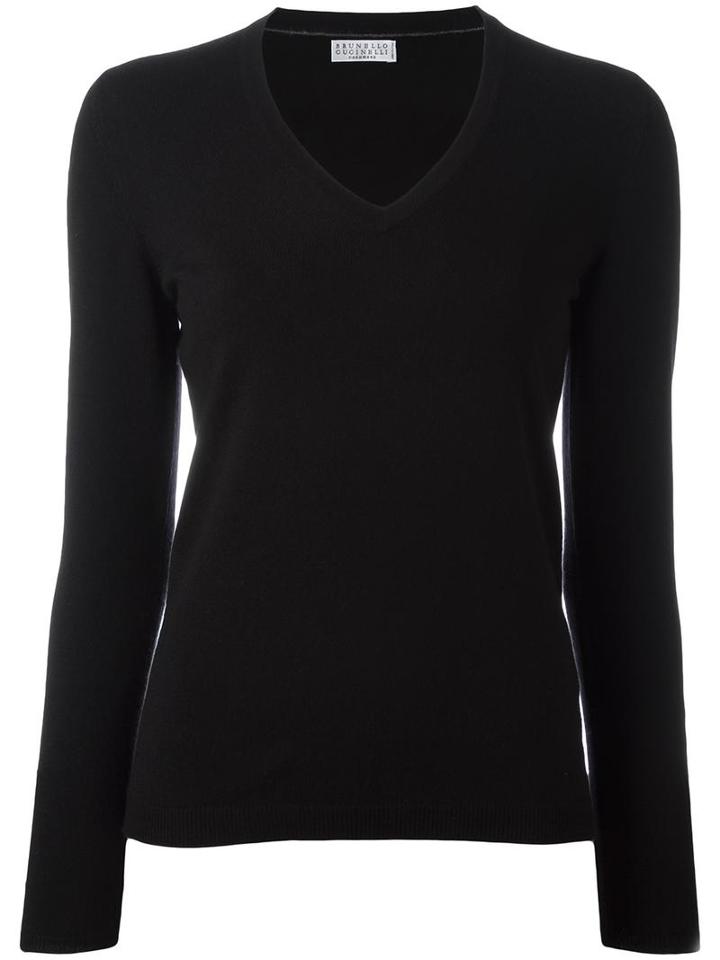 Brunello Cucinelli V Neck Jumper, Women's, Size: Xl, Black, Cashmere
