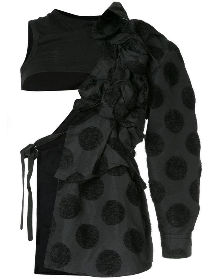 Comme Des Garçons Pre-owned Flocked Dots Deconstructed Coat - Black