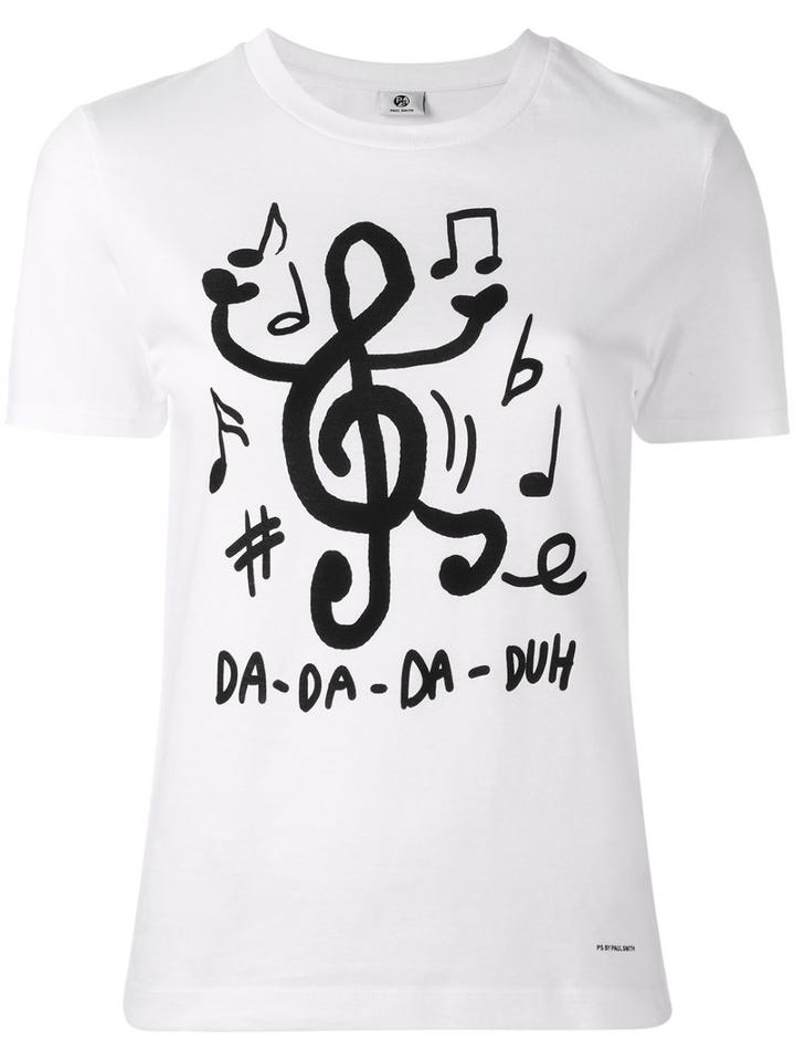 Ps By Paul Smith Song Note Print T-shirt, Women's, Size: Medium, White, Cotton