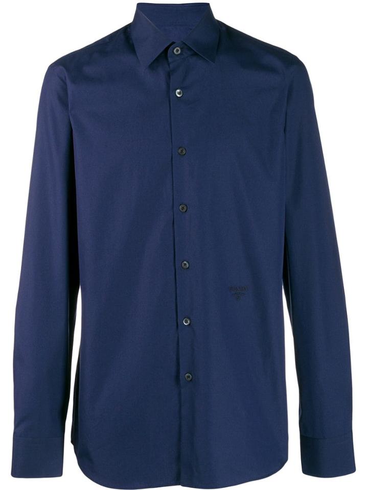 Prada Small Logo Poplin Shirt - Blue