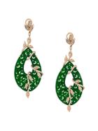 Gemco 18kt Gold Carved Jade Drop Diamond Earrings - Green
