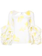 Rosie Assoulin Floral Ruffle Sleeve Blouse - White