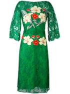 Rhea Costa - Flower Print Lace Dress - Women - Silk/viscose - 48, Green, Silk/viscose