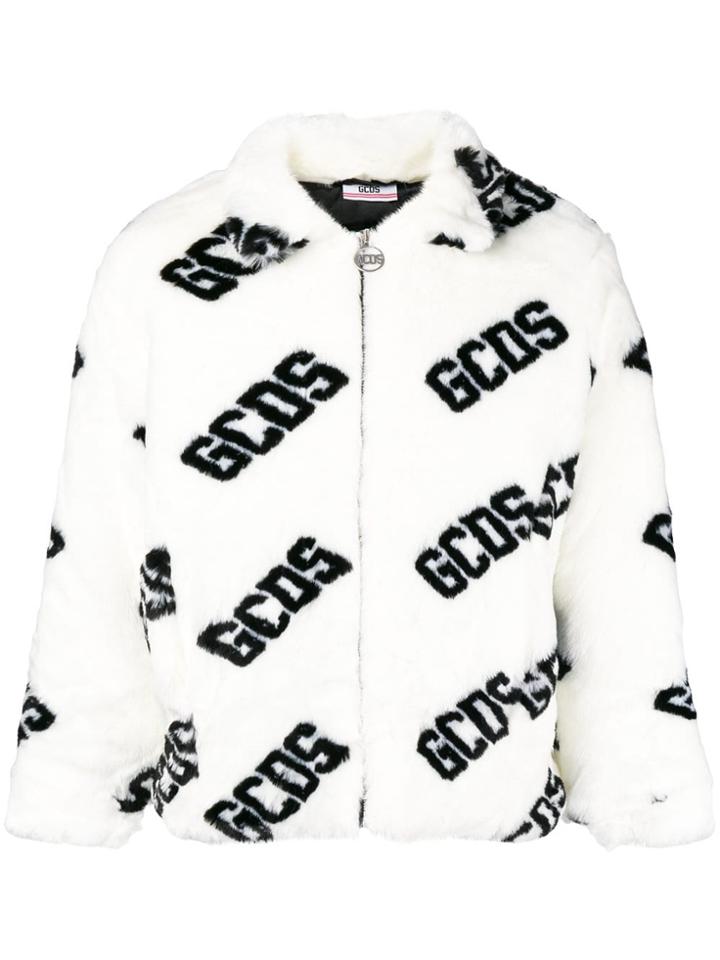 Gcds Fur Bomber Jacket - White