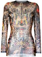 Dsquared2 Tattoo Motif Sheer Top, Women's, Size: Medium, Nude/neutrals, Polyamide/spandex/elastane