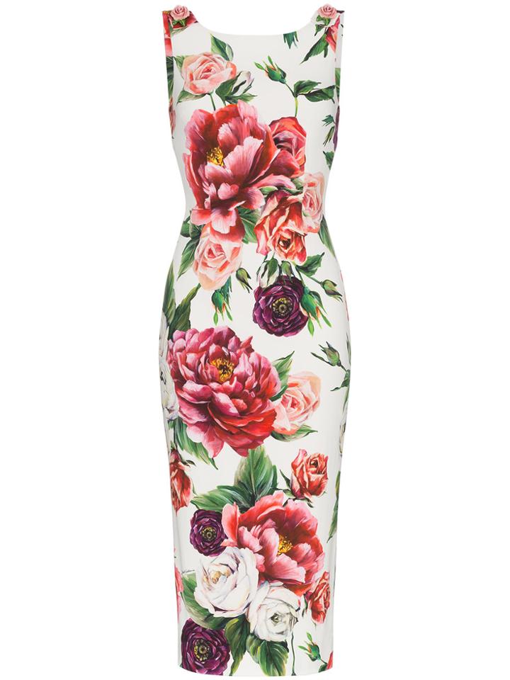 Dolce & Gabbana Sleeveless Peony Print Fitted Dress - Pink & Purple