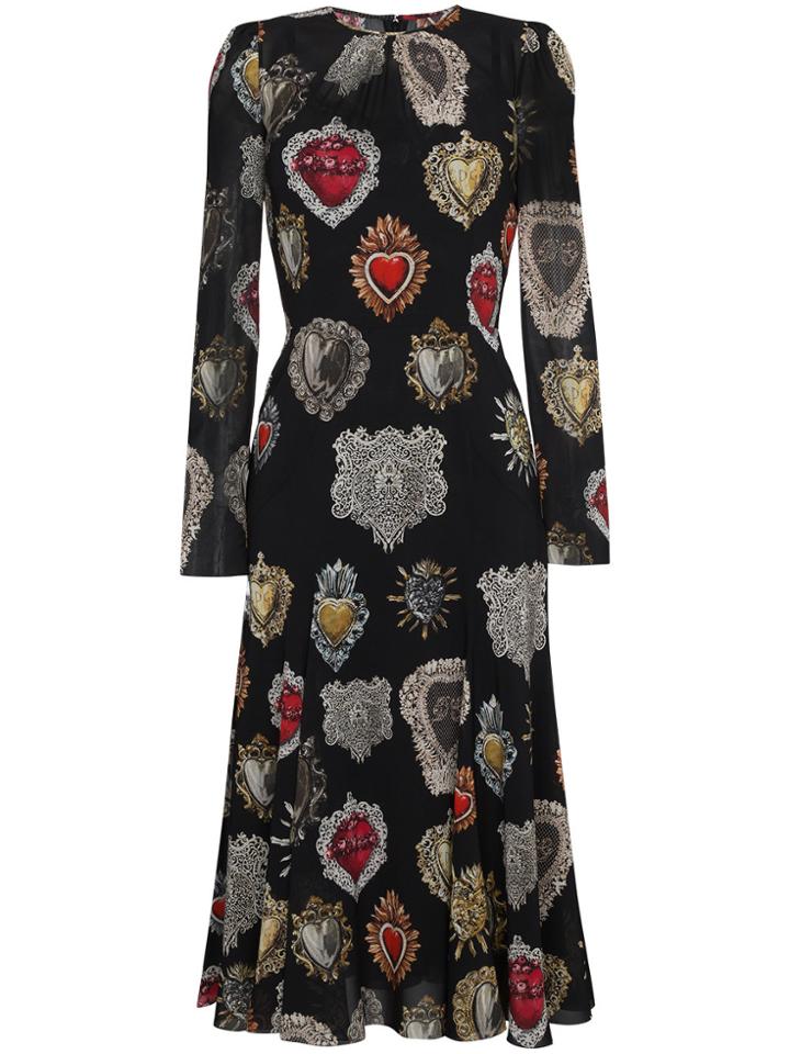 Dolce & Gabbana Black Heart Print Midi Dress
