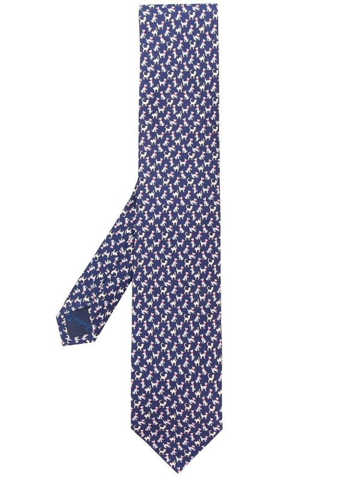 Salvatore Ferragamo Cat Print Tie - Blue