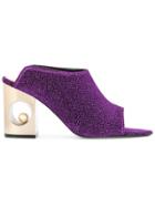 Coliac Heel Embellished Mules - Purple