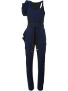 David Koma Sleeveless Side Ruffle Jumpsuit, Women's, Size: 10, Blue, Lyocell/acetate/viscose