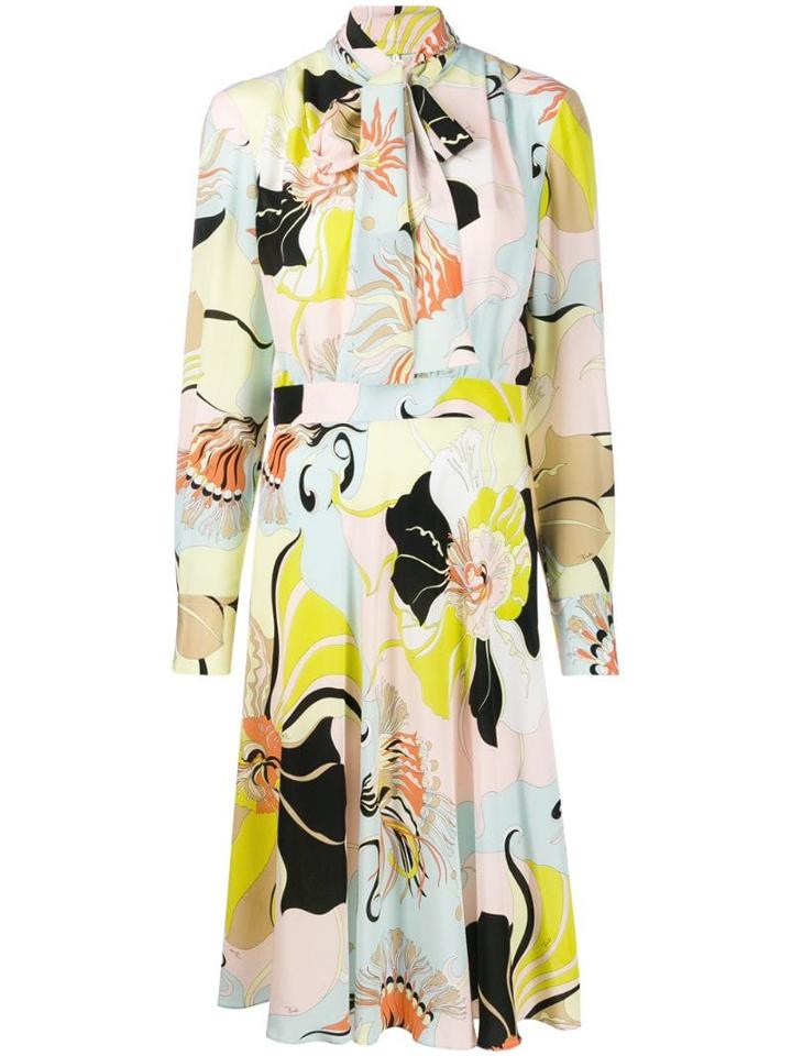 Emilio Pucci Mirabilis Print Pussy Bow Dress - Yellow