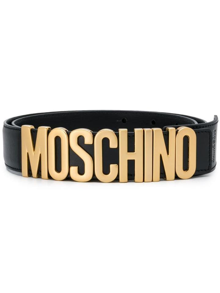 Moschino Logo Leather Belt - Black