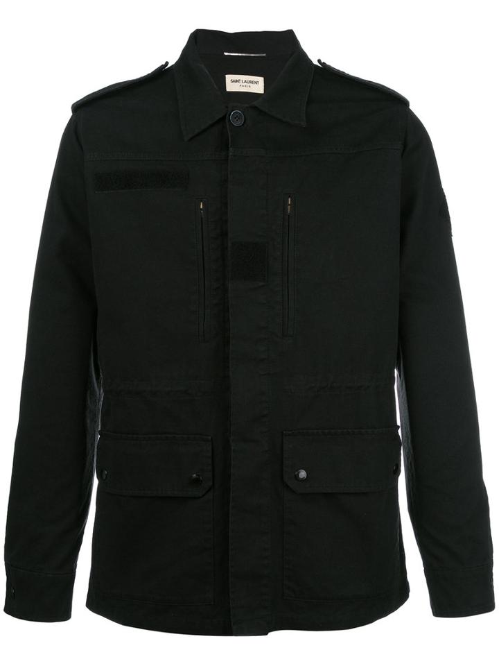 Saint Laurent Pocket Shirt Jacket, Men's, Size: 46, Black, Cotton/ramie