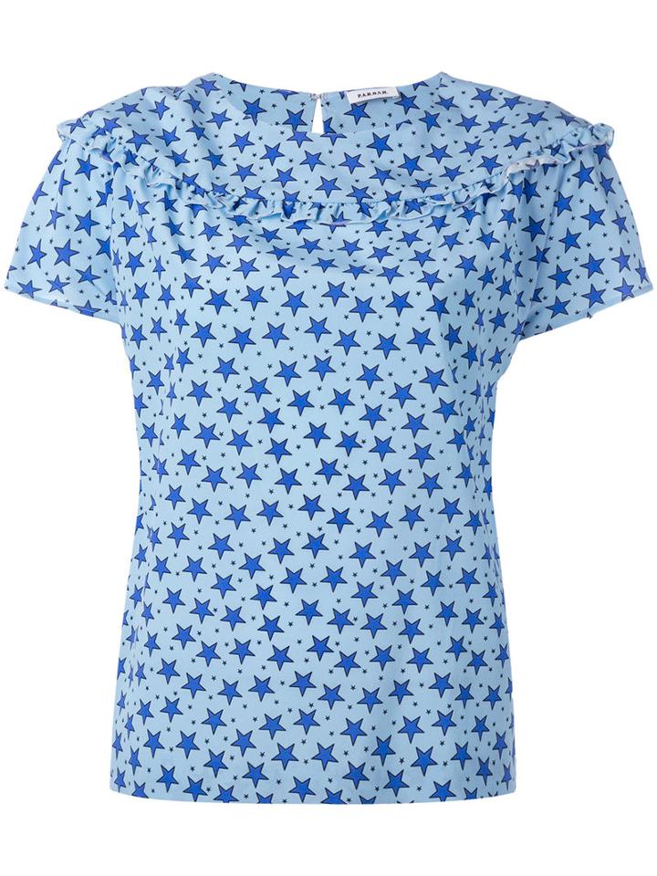 P.a.r.o.s.h. Frilled Star Print Blouse, Women's, Size: Large, Blue, Silk/spandex/elastane