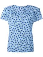P.a.r.o.s.h. Frilled Star Print Blouse, Women's, Size: Large, Blue, Silk/spandex/elastane