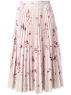 Red Valentino Floral Print Pleated Skirt With Lace Fringe, Women's, Size: 42, Pink/purple, Polyester