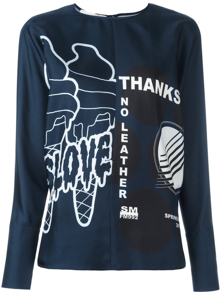 Mixed Media Print Top - Women - Silk - 38, Blue, Silk, Stella Mccartney