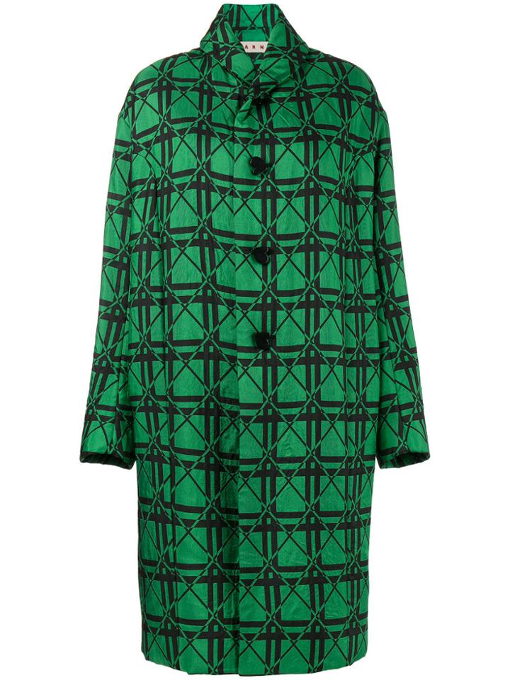 Marni Oversized Checked Jacquard Coat - Green