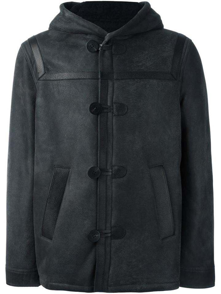 Neil Barrett Hooded Leather Jacket, Men's, Size: Medium, Black, Lamb Skin/lamb Fur