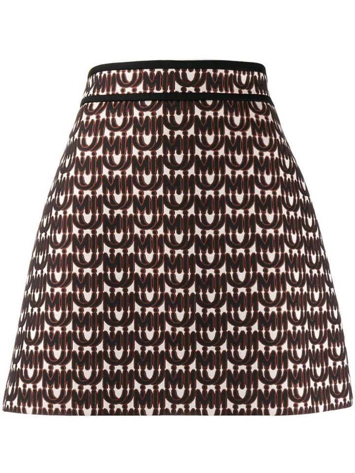 Miu Miu Logo Print A-line Skirt - Neutrals