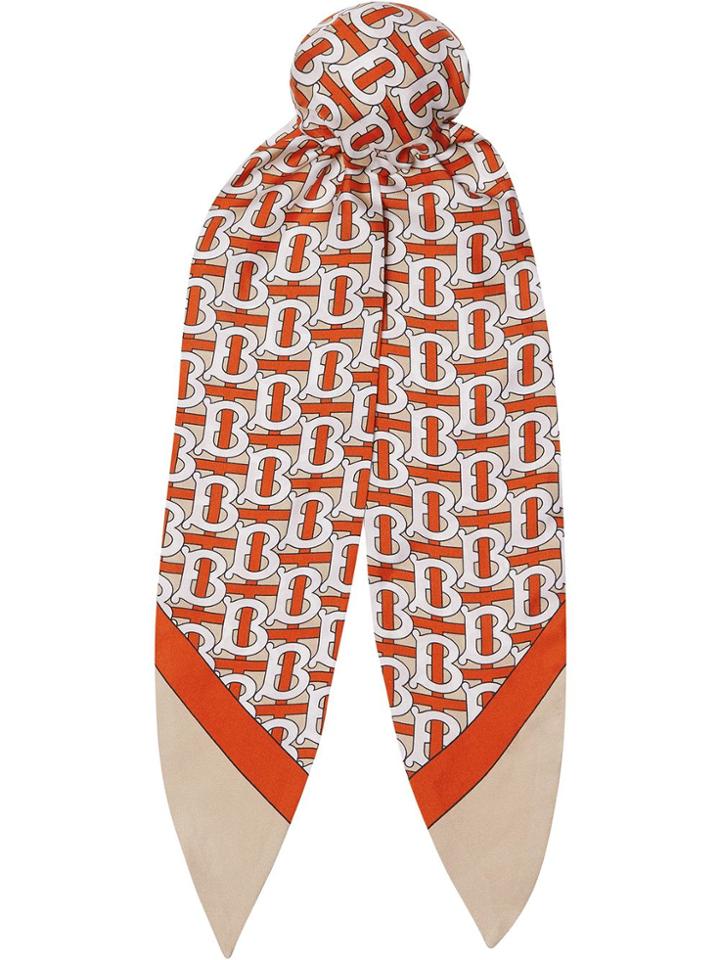 Burberry Monogram Print Silk Hair Scarf - Orange