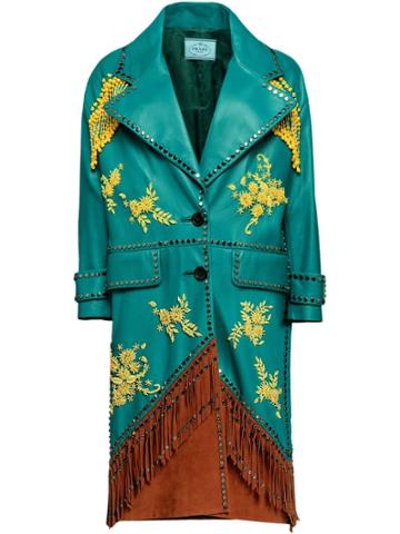 Prada Fringed Embroidered Coat - Multicolour