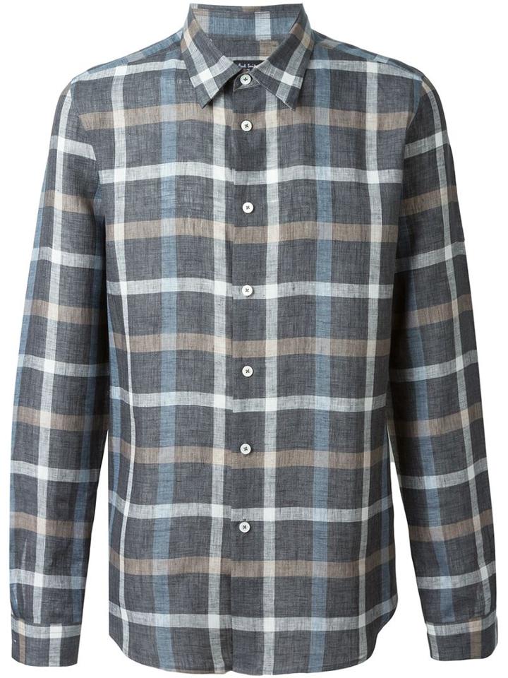 Ps Paul Smith Checked Shirt, Men's, Size: Xl, Grey, Linen/flax