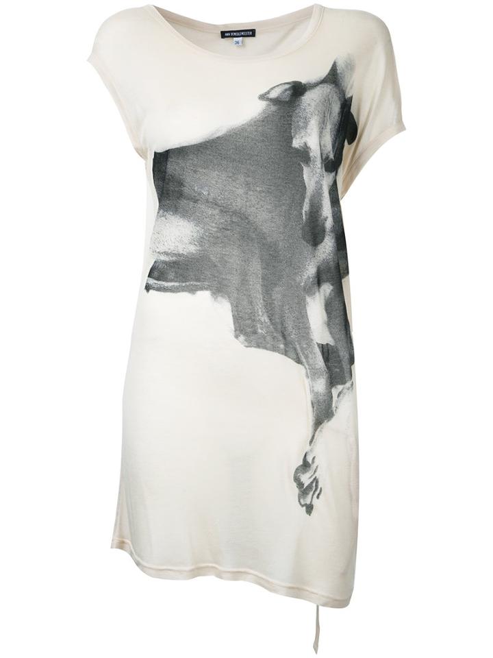 Ann Demeulemeester Dog Print T-shirt, Women's, Size: 36, Nude/neutrals, Rayon