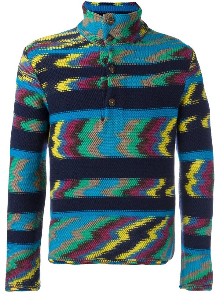 Missoni Zig-zag Pattern Sweater, Men's, Size: Xs, Blue, Cashmere/wool