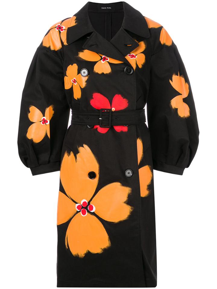 Simone Rocha Floral Print Oversized Trench Coat - Black