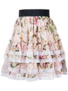 Dolce & Gabbana Lace Trimmed Floral Pleated Skirt - Pink