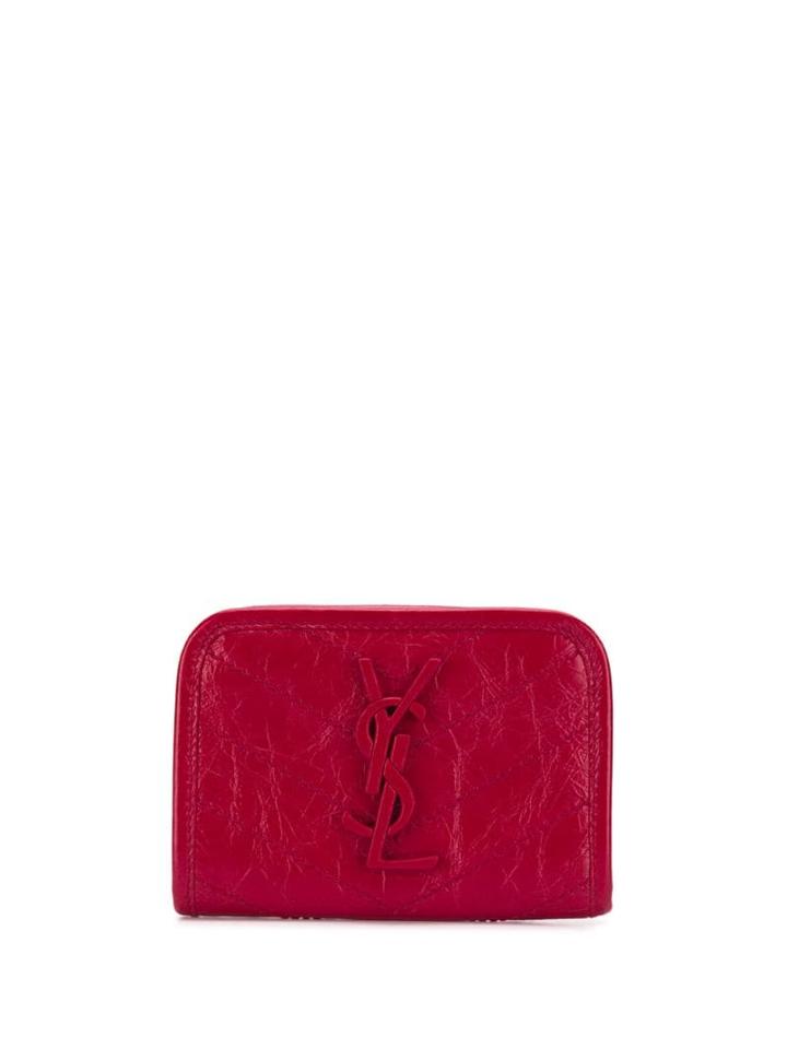 Saint Laurent Niki Crinkled Leather Wallet - Red