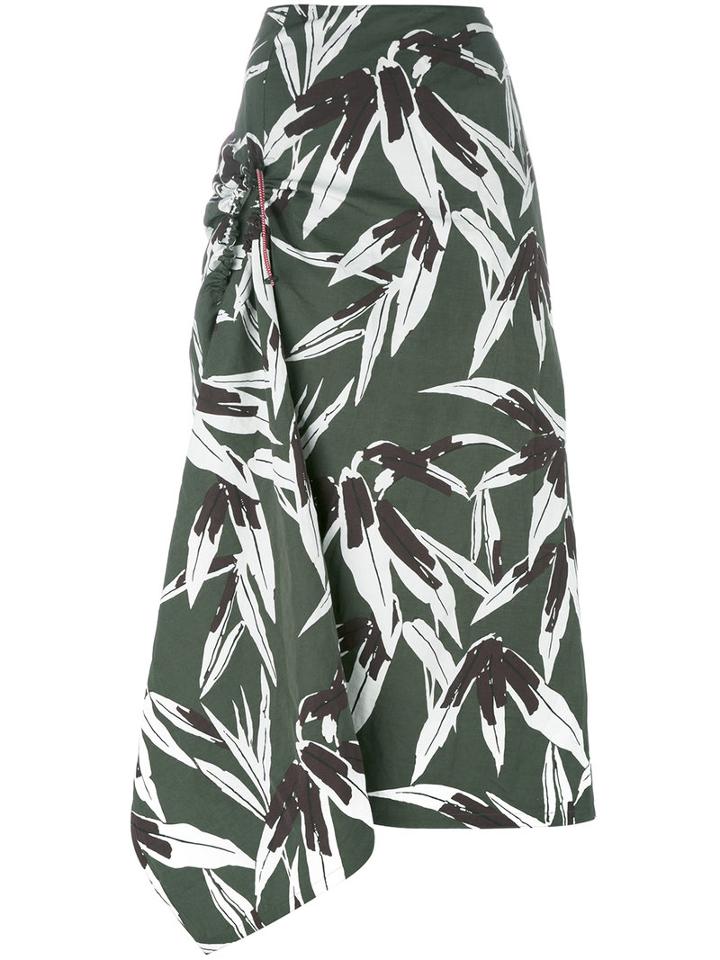 Marni - Leaf Print Full Skirt - Women - Cotton/linen/flax - 42, Women's, Green, Cotton/linen/flax