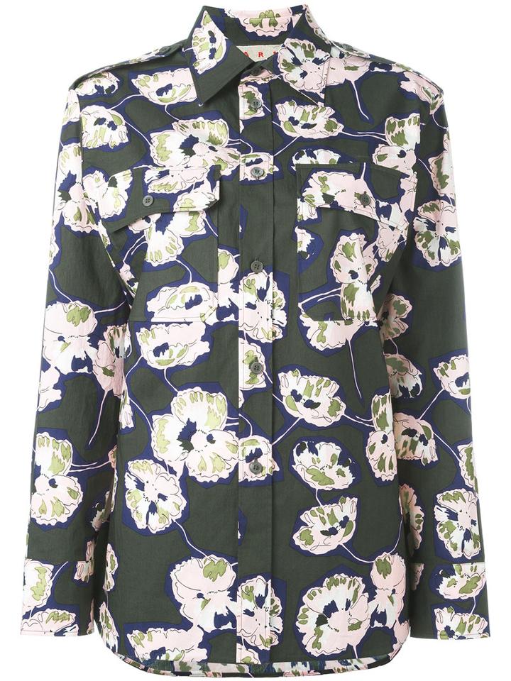 Marni Whisper Print Shirt, Women's, Size: 40, Green, Cotton