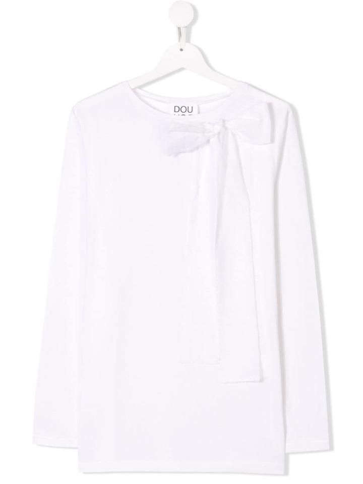 Douuod Kids Teen Ribbon Bow Embellished T-shirt - White