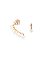 Oscar De La Renta Floating Faux Pearl Cuff Earrings - Metallic