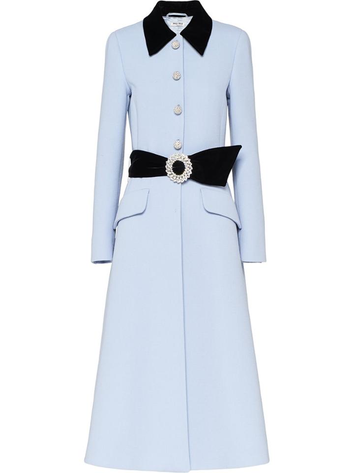 Miu Miu Embellished Belted Coat - Blue