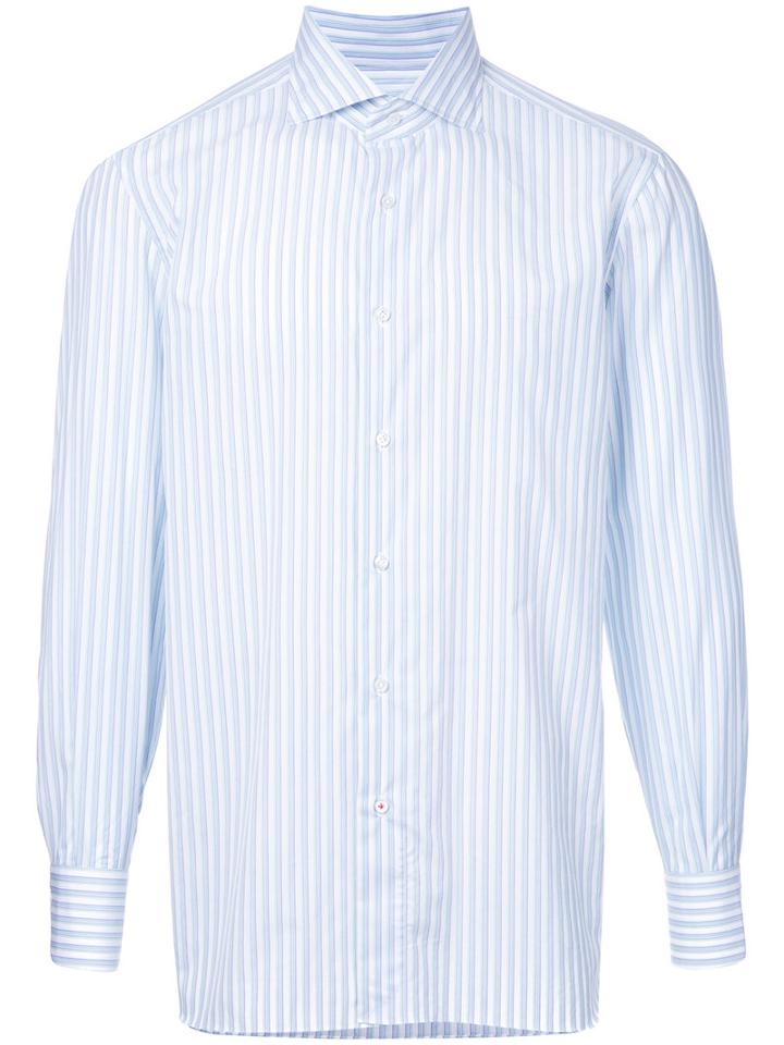 Isaia Pastel Striped Shirt, Men's, Size: 40, Blue, Cotton