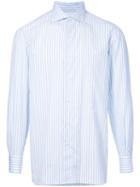 Isaia Pastel Striped Shirt, Men's, Size: 40, Blue, Cotton
